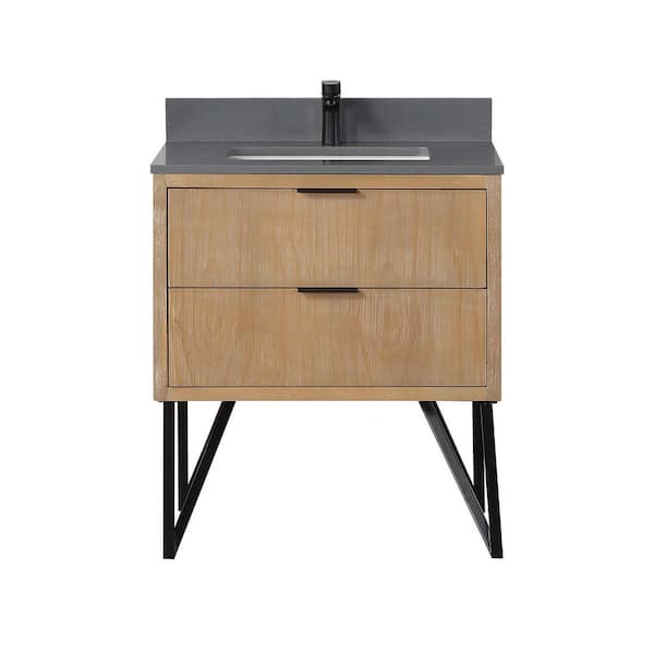 Altair Helios 30 in. W x 22 in. D Single Sink Bath Vanity in Weathered Pine with Gray Composite Stone Top without Mirror