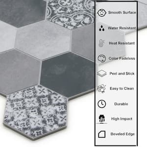 Hexagon 11.3 X 11.4 in. Cement Gray Peel and Stick Backsplash Stone Composite Wall Tile ( 10 Tiles, 9 sq. ft. )
