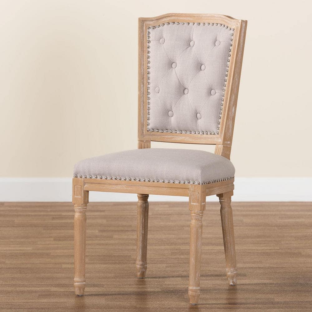 Estelle Weathered Oak and Beige Linen Upholstered Parsons Side Chair