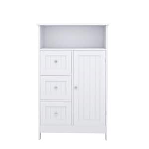 Anky 23.62 in. W x 11.81 in. D x 39.37 in. H White MDF Freestanding Linen Cabinet with 3 Drawers and 1 Door in White