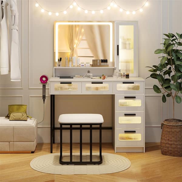 Costway (2-Piece) White Modern Makeup Vanity Set with Mirror