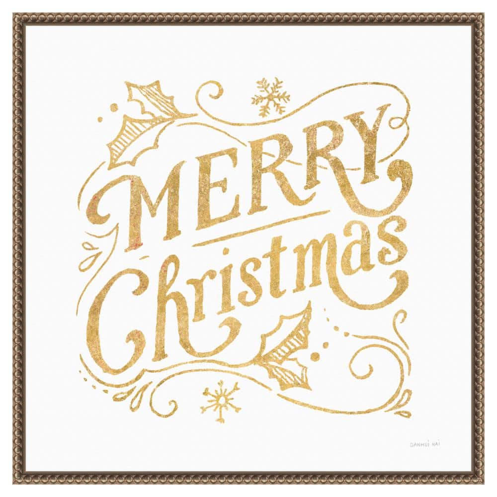 Gold Merry Christmas Quote Canvas Print with Beaded Frame