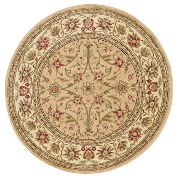 Lyndhurst 10 ft. x 10 ft. Round Beige/Ivory Border Floral Antique Area Rug