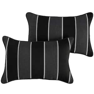 Sunbrella Black Grey Stripe with Black Rectangular Outdoor Corded Lumbar Pillows (2-Pack)