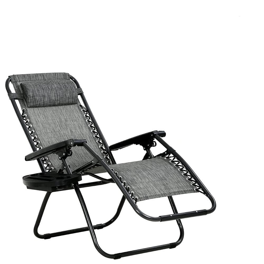 Metal Outdoor Recliner Adjustable Folding Patio Lounge Chair with Gray Cush