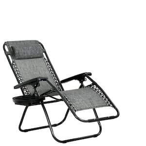 Metal Outdoor Recliner Adjustable Folding Patio Lounge Chair with Gray Cushion