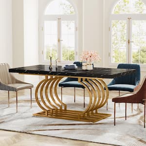 Modern Black Wood 63 in. Trestle Dining Table Seats 6 Rectangular Dinner Room Table with Geometric Frame