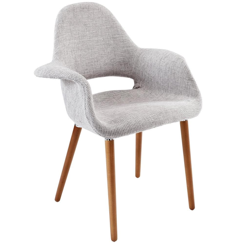 Light Gray Linen Upholstered Arm Chair with Wood Legs