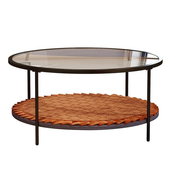 Unbranded 33.4 in. Black Medium Round Tempered Glass Tabletop Creative Coffee Table End Table, Cat and Dog Kennel Share with Pets