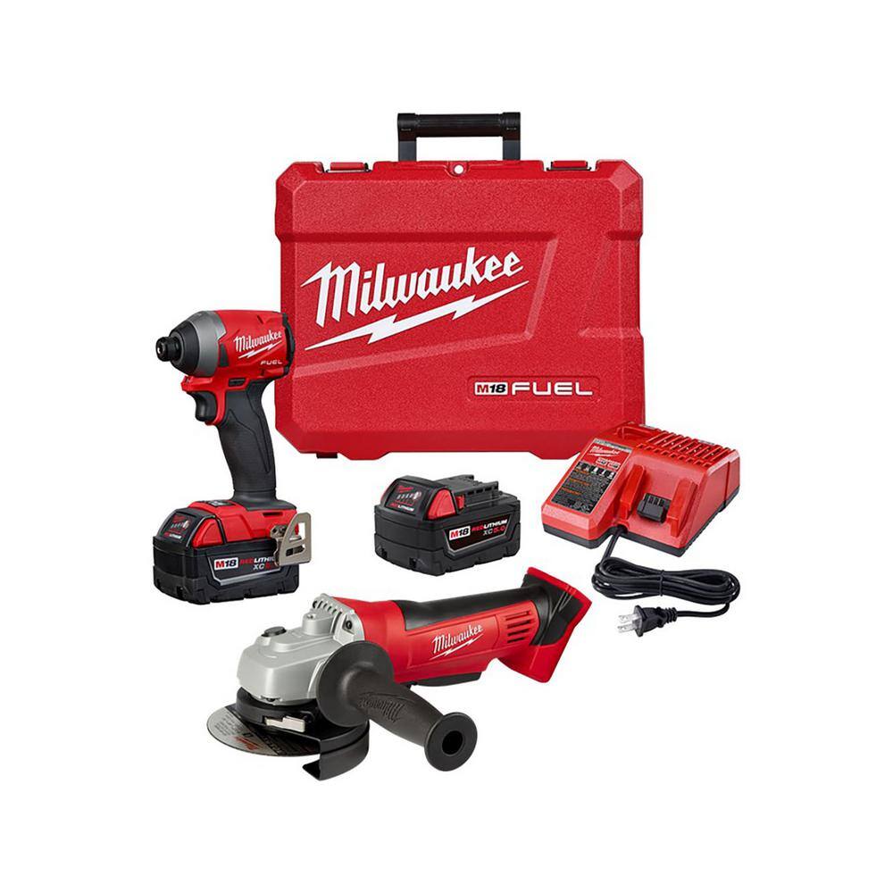 Milwaukee M18 FUEL 18V Lithium-Ion Brushless Cordless 1/4 in. Hex Impact  Driver Kit with Cut-Off/Grinder 2853-22-2680-20 The Home Depot