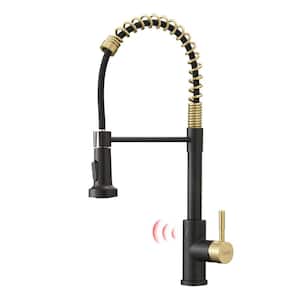 Single Handle Pull Down Sprayer Kitchen Faucet with Sensor in Brushed Gold