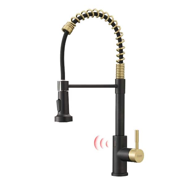 null Single Handle Pull Down Sprayer Kitchen Faucet with Sensor in Brushed Gold