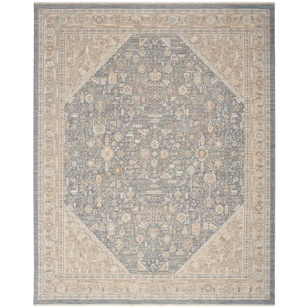 Harbor Ivory Blue 10 ft. x 13 ft. Floral Traditional Area Rug