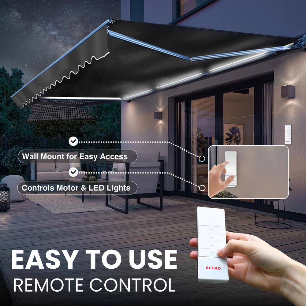 Forest Green Motorized Retractable Patio Awning with LED Lights