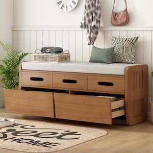 Natural Wood Entryway Storage Bench Rustic Dining Bench with 2-Drawers and Removable Cushion 43 in. W