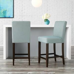 Banford Brown Wood Upholstered Counter Stool with Back and Charleston Teal Seat (Set of 2) (17.51 in. W x 40.35 in. H)