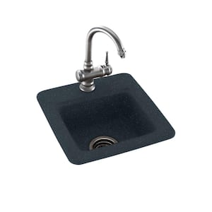 Black Solid Surface 15 in. 1-Hole Dual Mount Bar Sink in Black Galaxy