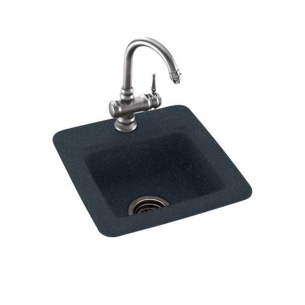 Swan Black Solid Surface 15 in. 1-Hole Dual Mount Bar Sink in Black Galaxy