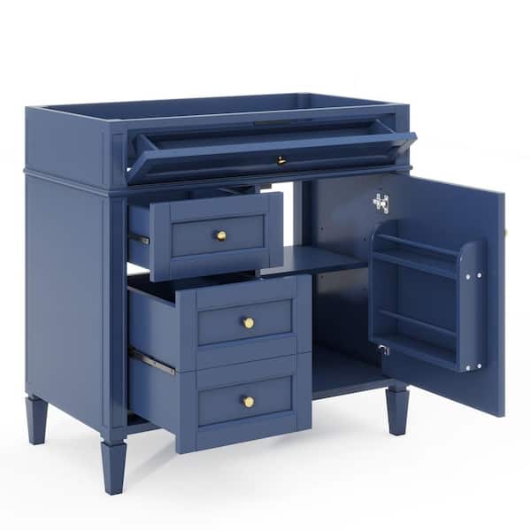 Aoibox 35 in. W x 17.87 in. D x 33 in. H Bath Vanity Cabinet without Top in Blue with 2-Drawers and a Tip-Out Drawer