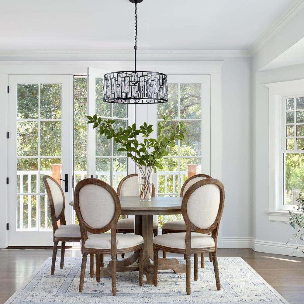 Black and Chrome Crystal Drum Chandelier with Faceted Accents