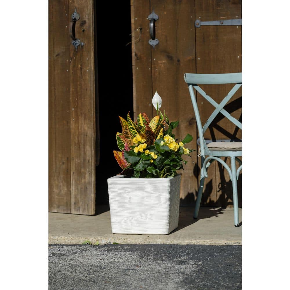 Pearl White Square Resin Indoor/Outdoor Planter, 14"