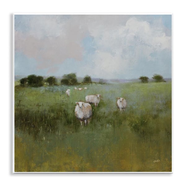 Quiet Pasture with Sheep by Julia Purinton Unframed Nature Graphic Art Print 12 in. x 12 in.