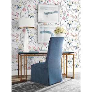 60.75 sq. ft. Coastal Haven Riviera Blue & Berry Sparrow Embossed Vinyl Unpasted Wallpaper Roll