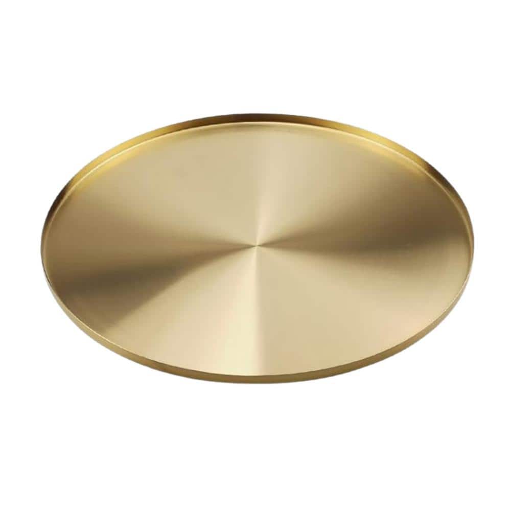 Afoxsos 12 in. Brass Gold Serving Tray, Circle Round Decorative Platter, Metal Brushed Decor Plate for Bar Vanity Bathroom