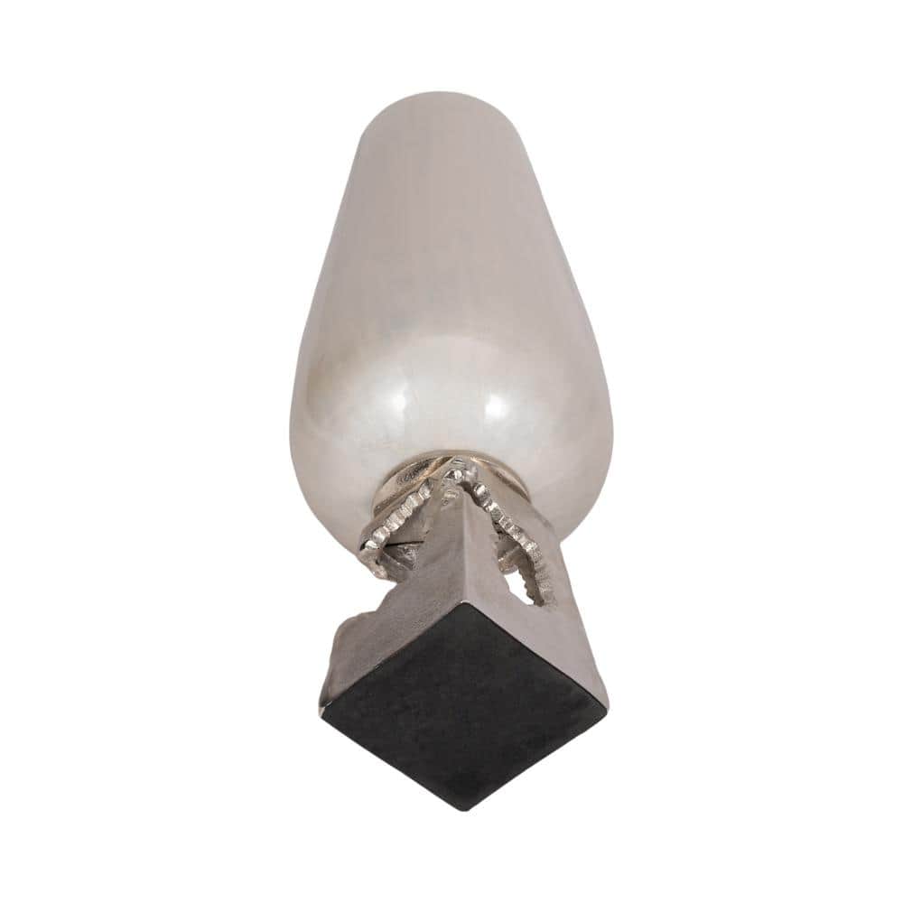 Pearl White Glass Vase with Metal Base, 19" Tall