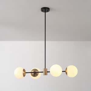 4-Light Matte Black Convertible Chandelier with Opal Glass Shades