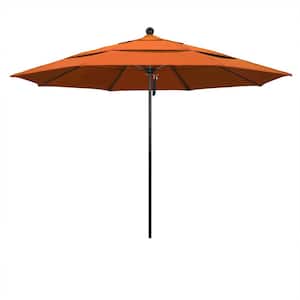 11 ft. Black Aluminum Commercial Market Patio Umbrella with Fiberglass Ribs and Pulley Lift in Tuscan Sunbrella