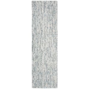 Abstract Blue/Charcoal 2 ft. x 14 ft. Speckled Runner Rug