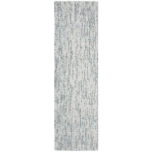 Abstract Blue/Charcoal 2 ft. x 8 ft. Solid Runner Rug