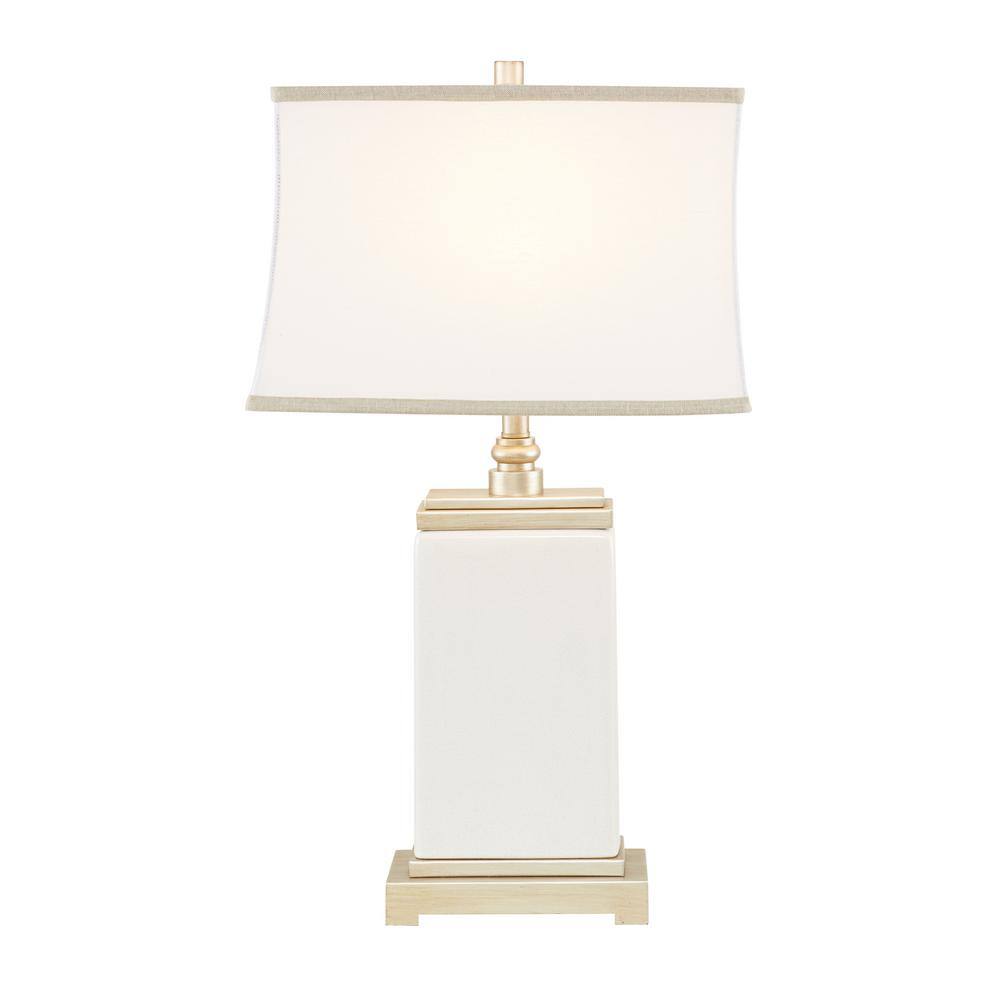 Ivory and Silver Rectangular Ceramic Table Lamp