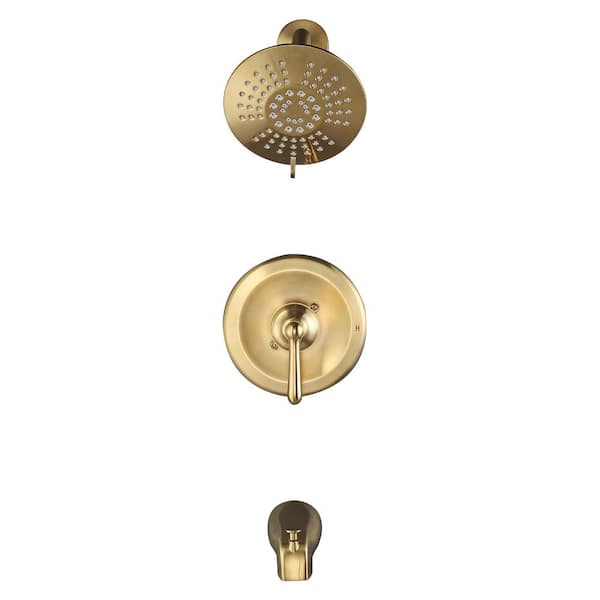 IVIGA Single Handle 5-Spray Shower Faucet 1.8 GPM with High Pressure Tub Spout in Brushed Gold (Vlave Included)