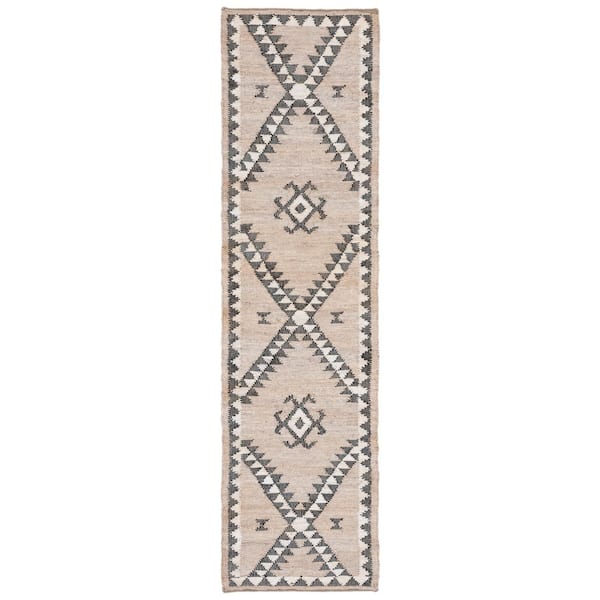 Kilim Grey/Black 2 ft. x 9 ft. Native American Trellis Border Runner Rug