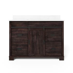 Brindley 48 in. W x 20 in. D x 34.5 in. H Barn Door Bath Vanity in Dark Walnut with Engineered Stone Composite Top