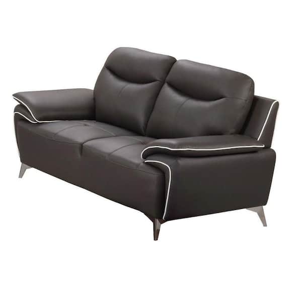 Benjara 68 in. Gray Solid Leather 2-Seater Loveseat with Split Tufted Back Cushions