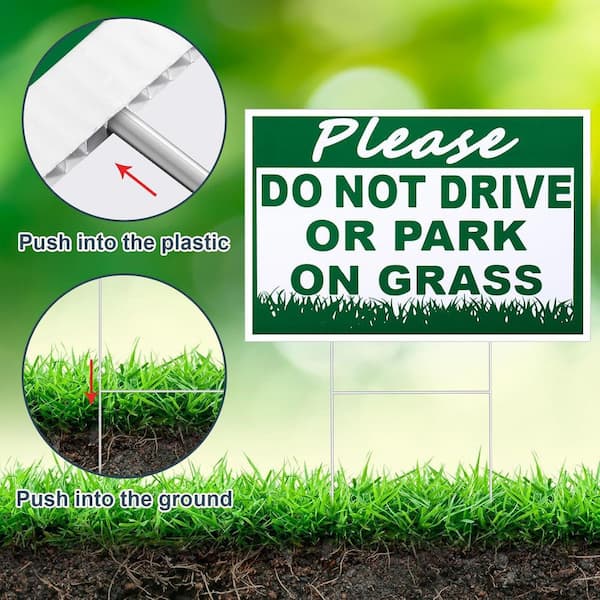 Cartello Con Scritta In Inglese Do Not Drive Or Park On Grass, 25,4 X