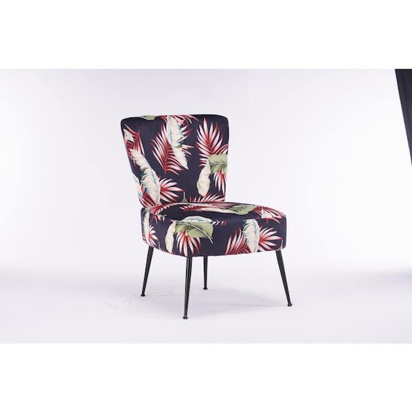 Velvet Fabric Accent Slipper Chair Black Metal Legs for Dining Room Living Room Bedroom Accent Chair A71-CHAI-FLOWE - The Depot