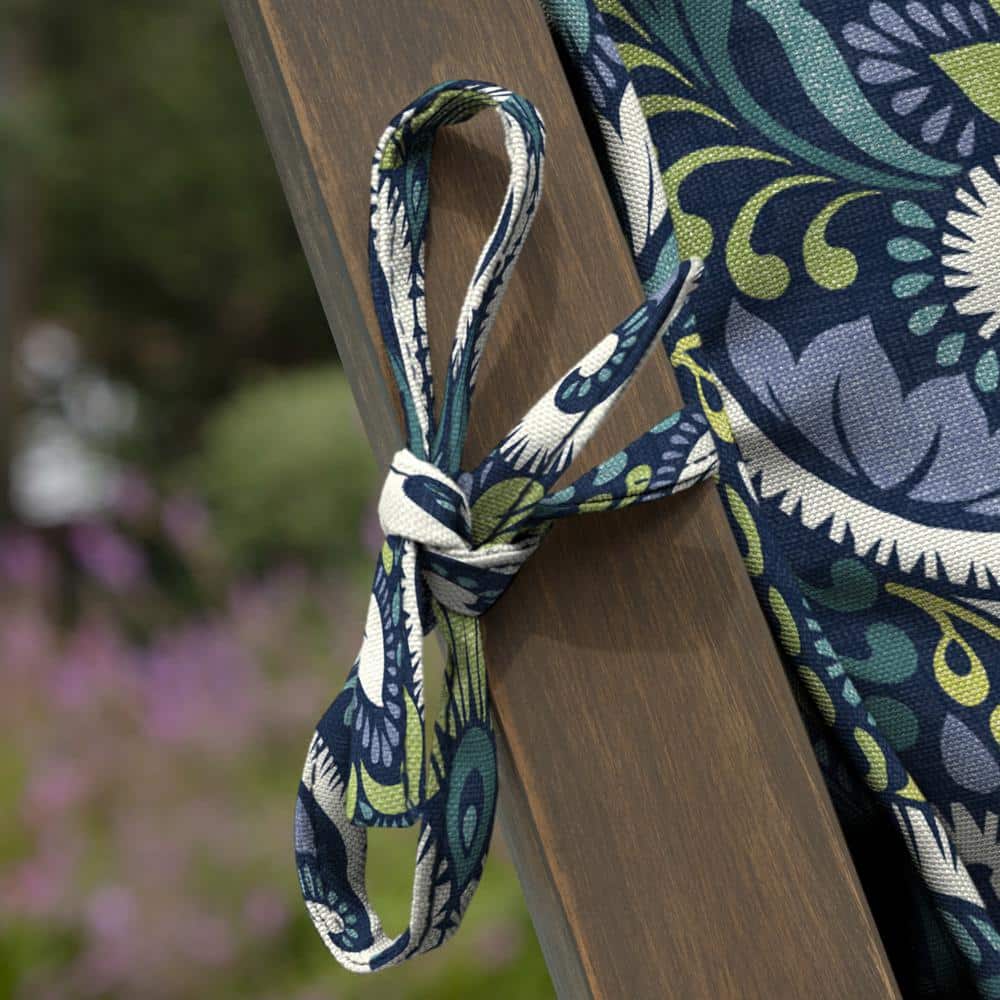 Sapphire Aurora Blue Damask Outdoor Dining Chair Cushion