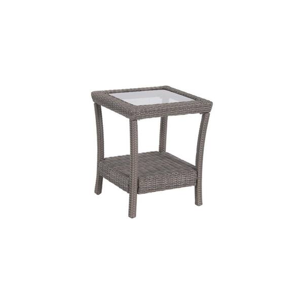 Home Decorators Collection Naples Grey Square All-Weather Wicker Outdoor Side Table with Glass Top