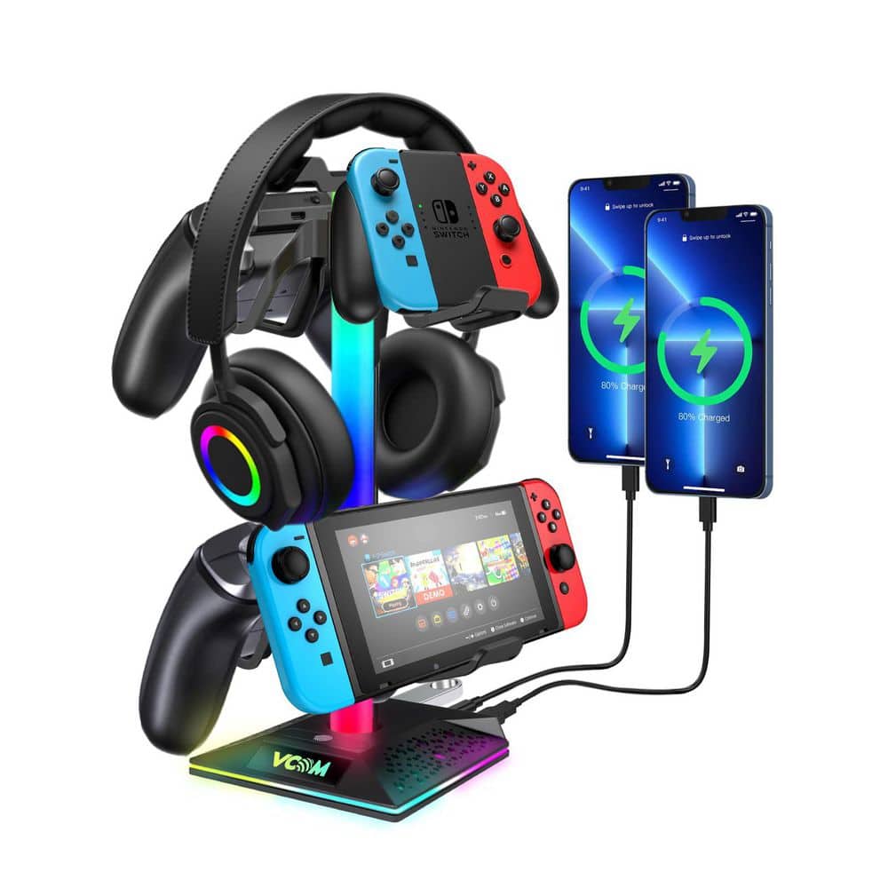 RGB Gaming Headphones Stand, Gaming Controller with 2 USB and 1 Type-C Port Suitable for All Earphone Accessories price history on PriceWatchPro