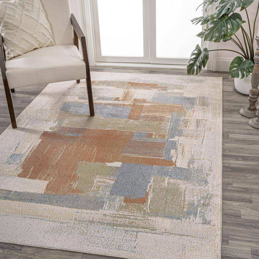 Blue Abstract Washable Synthetic 8' x 10' Area Rug