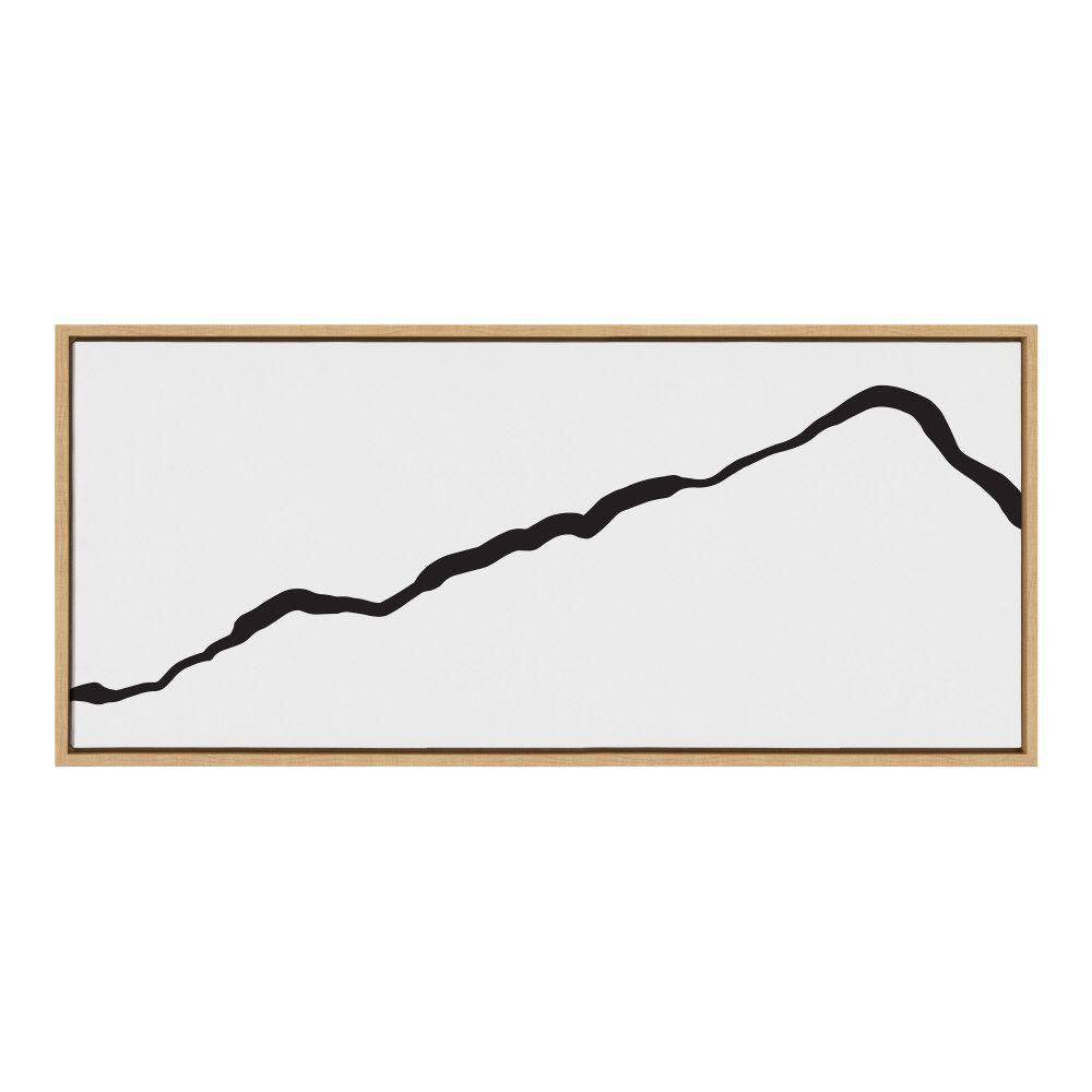 Natural Framed Abstract Mountain Landscape Canvas Print, 18x40