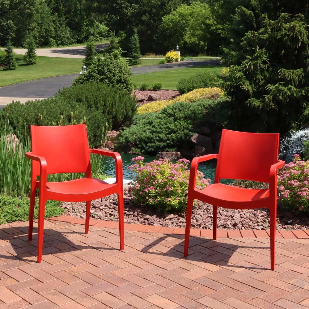 Landon Red Plastic All-Weather Outdoor Dining Armchair Set