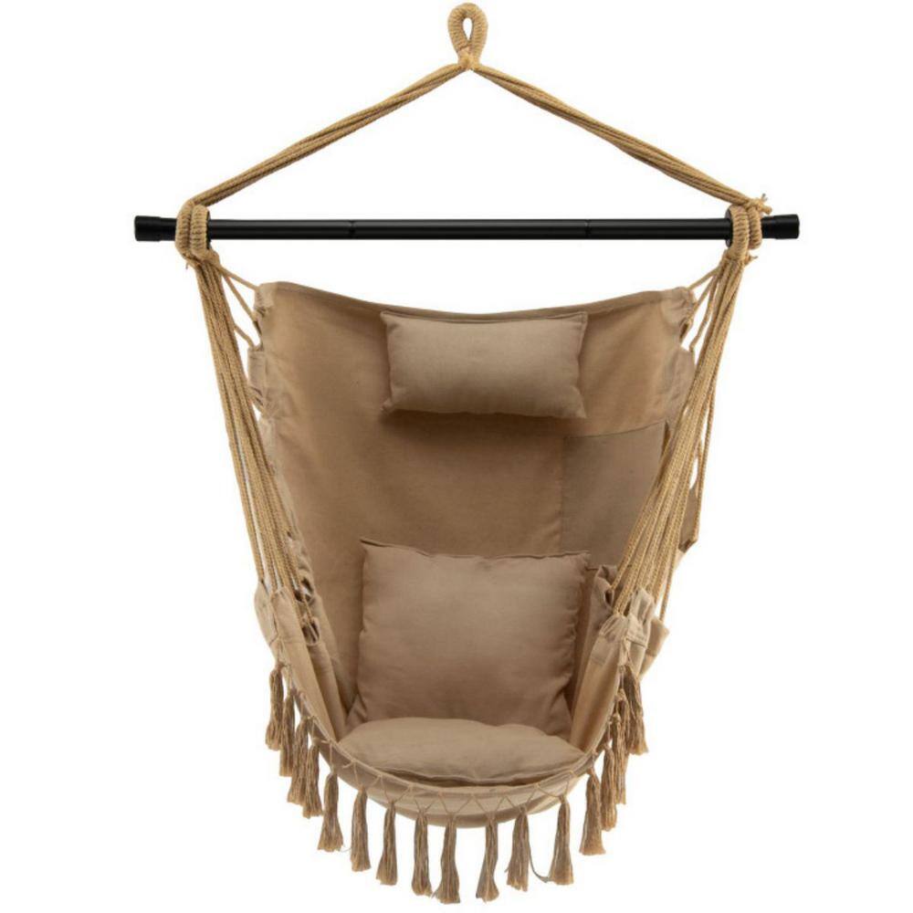 39 in.W 1-Person Black Metal Porch Swing Hanging Rope Swing Chair with Soft