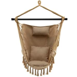 39 in.W 1-Person Black Metal Porch Swing Hanging Rope Swing Chair with Soft Pillow and Beige Cushions
