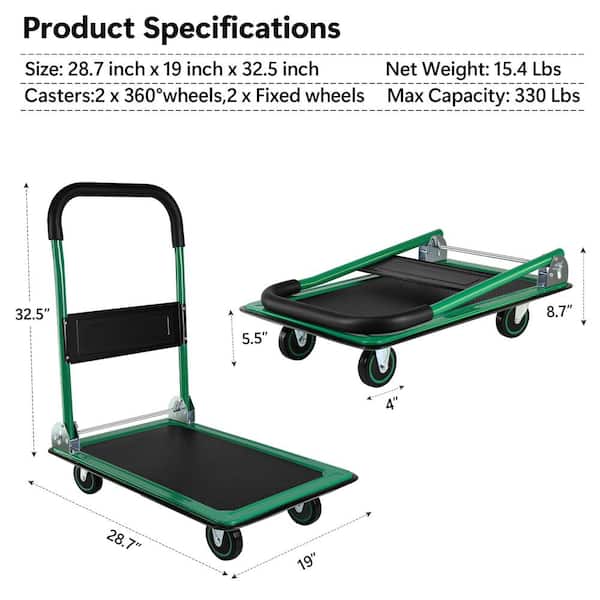 Unbranded - 330 lbs. Steel Truck Hand Flatbed Cart Dolly Folding Moving Push Heavy-Duty Rolling Truck in Green