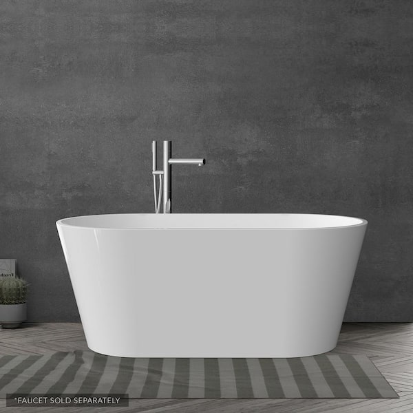 PELHAM & WHITE W-I-D-E Roselle 67 in. x 31 in. Acrylic Oval Freestanding Soaking Bathtub with Center Drain in White